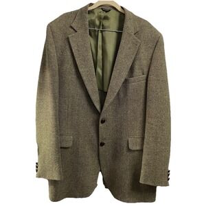 Coat Tails Men Herringbone Tweed Blazer Sport Coat Jacket Green 100% Wool Sz. 44